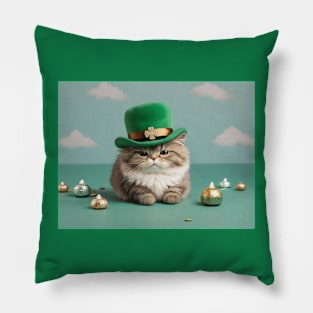 Grumpy St Patrick's day cat Pillow