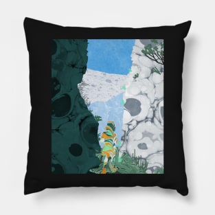 Mountain Pass Marbled Paper Collage Pillow