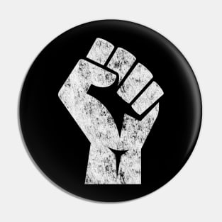 Big White Raised Fist Salute of Unity Solidarity Resistance Pin