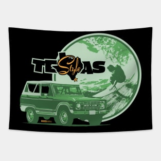 Texas-Style Surfer with Ford Bronco in greens Tapestry