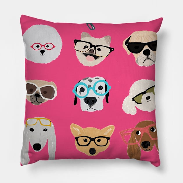 Dogs in Glasses Pillow by Hanna Melin