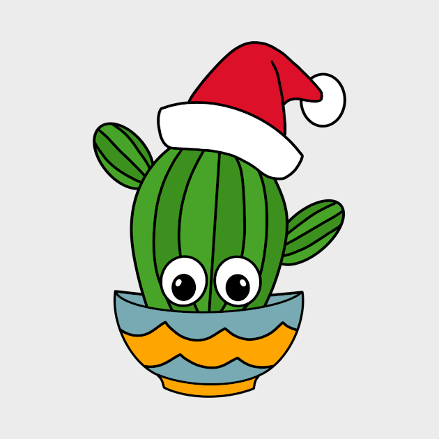 Cute Cactus Design #322: Cactus With A Santa Hat In A Bowl by DreamCactus