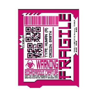 MAGENTA FRAGILE Cyberpunk Inspired Human Shipping Label T-Shirt