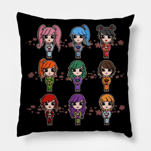 Kawaii Matsuri Chibi Girls for Japan Lover Pillow by Mewzeek_T