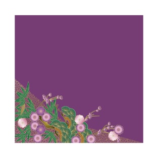 Cherry blossoms, pine tree and Bamboo pattern on purple background T-Shirt