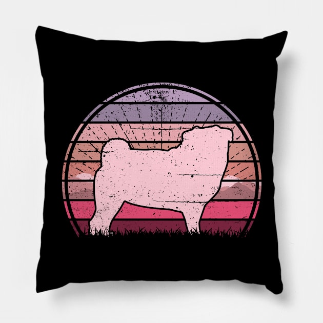 Pink Pug Sunset Pillow by Nerd_art