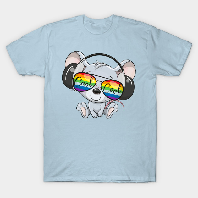 Disover Cute mouse in rainbow sunglasses and headphones. - Cute Mouse - T-Shirt