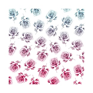Roses Pattern Gradient Pink to Blue T-Shirt