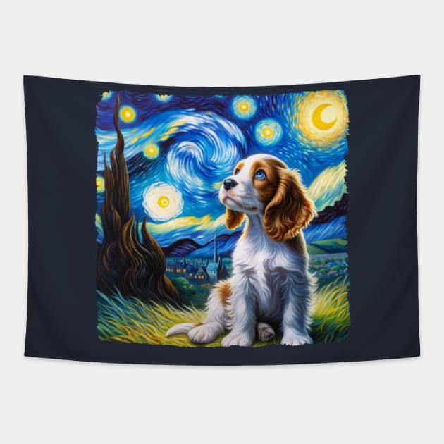 Starry Spaniel Portrait - Dog Portrait Tapestry by starry_night