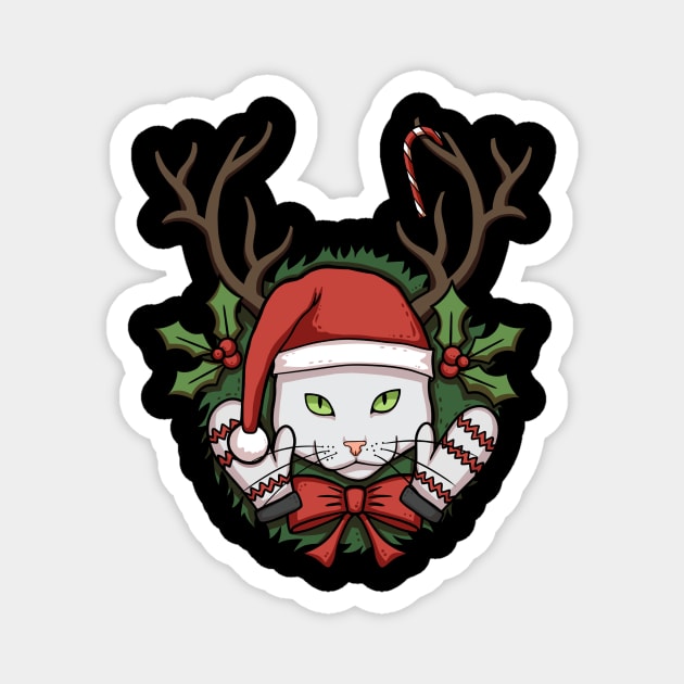 White Christmas Cat Magnet by Cat Club