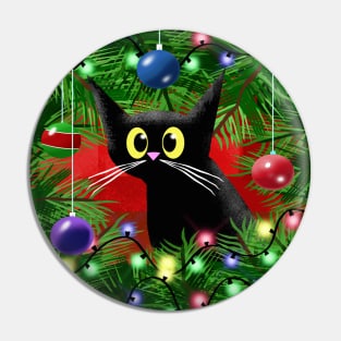 Cat and Christmas Tree Pin