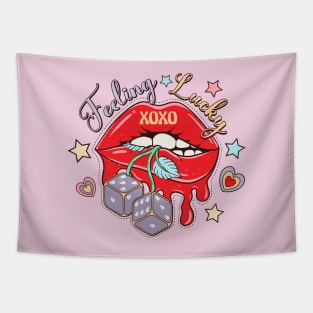 Feeling Lucky XOXO Red Lips Happy Valentines Day Tapestry