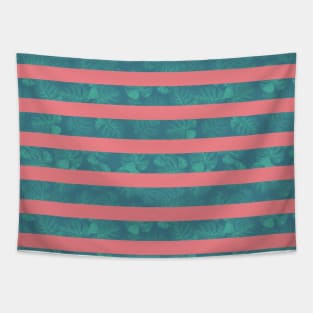 Monstera Leaf Stripes Tapestry