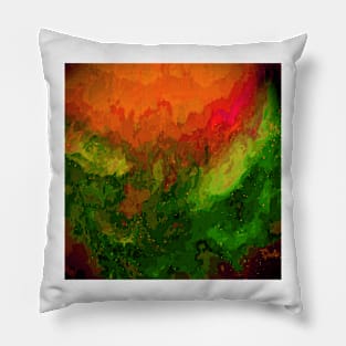 Oceanic Waves Digital Painting in Orange, Red, Green Pillow