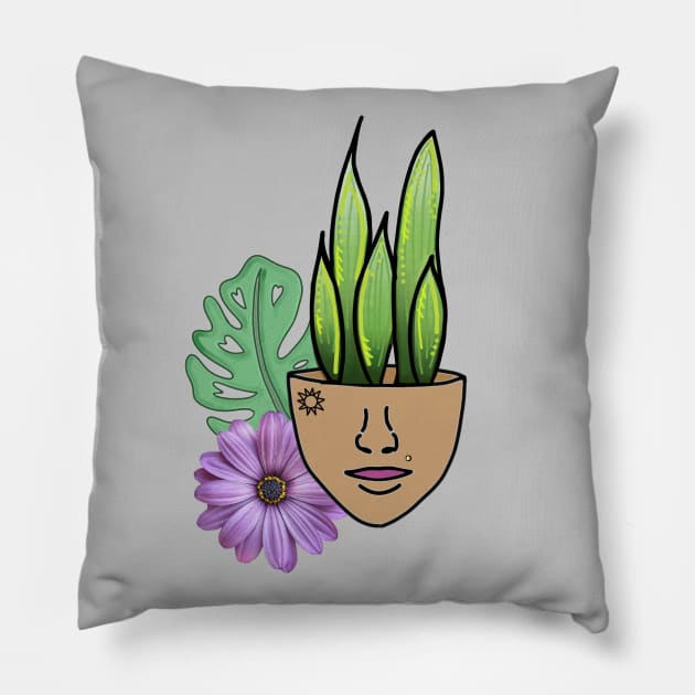 Surreal Sansevieria, Snake Plant & Swiss Cheese Leaf Pillow by Tenpmcreations