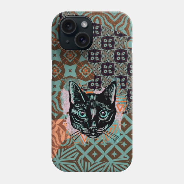 Black cat collage and patterns Phone Case by ConradGarner