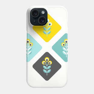 Scandinavian flowers 01, teal, yellow and dark grey Phone Case