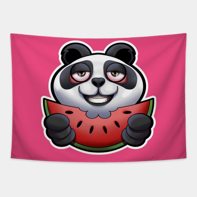 SNAX Panda eating watermelon Tapestry by SilverBaX