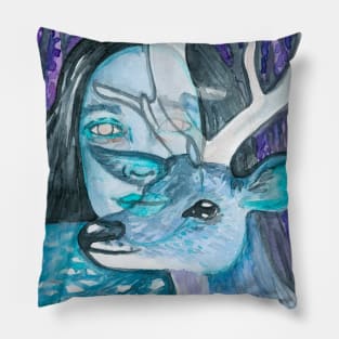 Psychedelic deer and girl Pillow