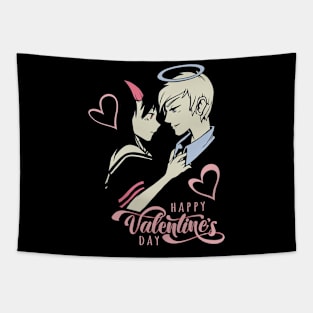 Valentine's Day Devil Angel Cartoon Boundless Love Gift Tapestry