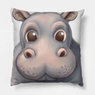 Cute Hippopotamus Drawing Pillow