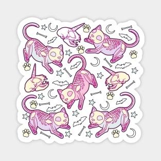 Cute and creepy pastel goth aesthetic skeleton cats  with cat unicorn skulls, bats and bones Magnet