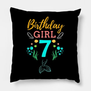 Mermaid Birthday Girl 7 Years Old It's My 7th Birthday Pillow