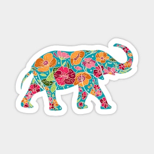 Floral Elephant Silhouette - Tropical on Yellow Magnet