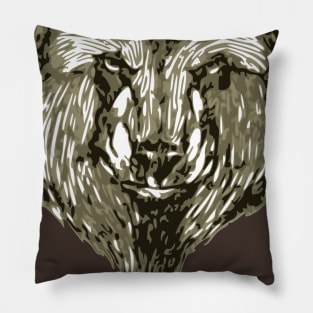 Forest Woodcut Grizzly Bear Illustration Pillow