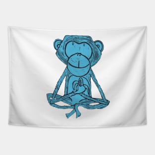 Monkey, Cheeky Monkey, blue on orange. Tapestry