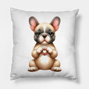 Valentine French Bulldog Giving Heart Hand Sign Pillow