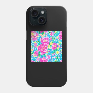 Preppy floral seamless pattern in hot pink, yellow, green and turquoise Phone Case