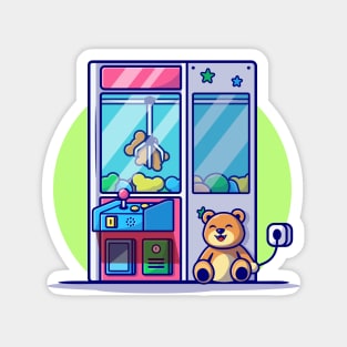 Claw Machine with Cute Teddy Bear Cartoon Vector Icon Illustration Magnet