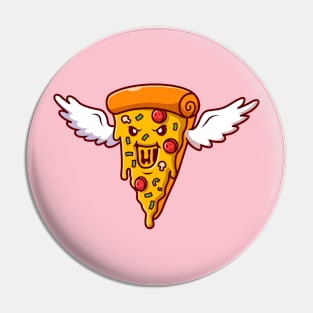Cute Monster Pizza Flying With Wing Cartoon Pin
