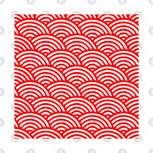 Japanese Wave Seamless Pattern, Red And White by hichamArt