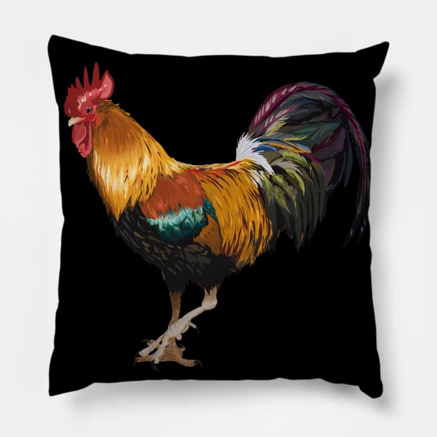 Many Colored Rooster Pillow by Shadowsantos