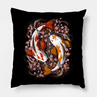 Japanese Koi Fish Cherry Blossom Pillow