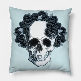 Sage Tribe floral Skull With blue navy roses Pillow