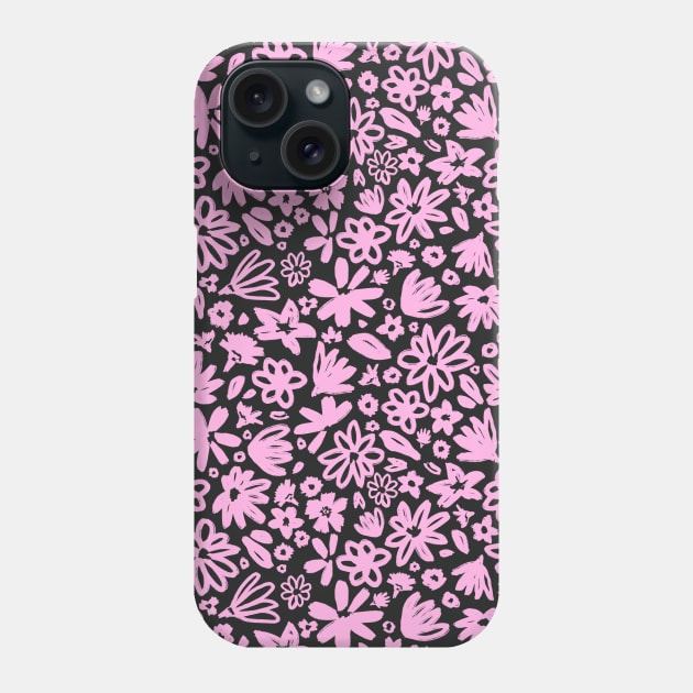 Pink and Black Floral Cute Pattern Phone Case by Trippycollage