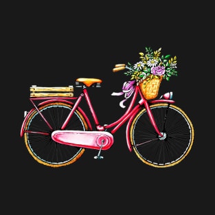 Vintage Bicycle Flower Basket Drawing Gifts T-Shirt