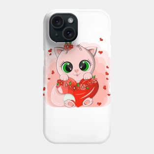 Funny cat with a big red heart Phone Case