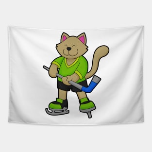 Cat at Ice hockey with Ice hockey stick Tapestry