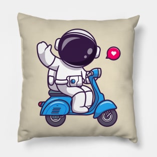 Cute Astronaut Riding Scooter Cartoon Pillow