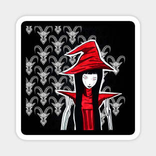 the witch doll in ecopop horror pattern wallpaper of goats Magnet