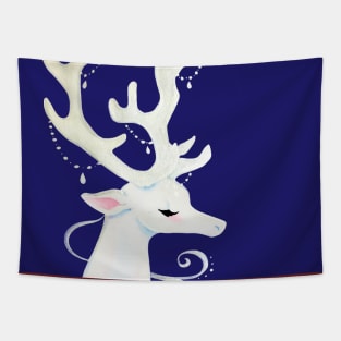 White Winter Stag Watercolor Illustration Tapestry