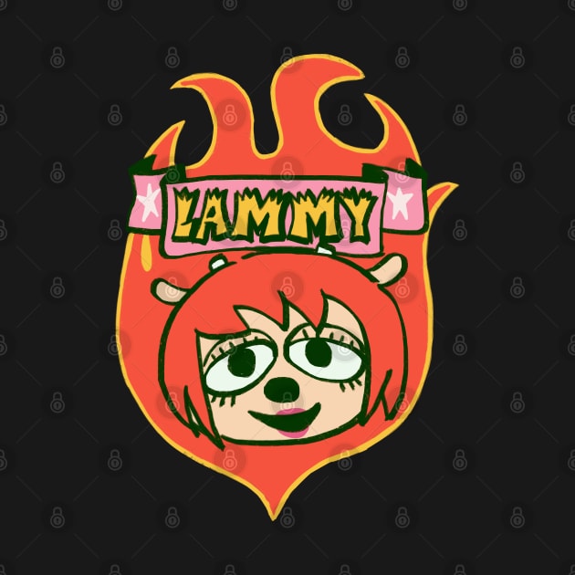 Mudwizard draws the firey red lammy crest-badge / um jammer lammy sheep girl by mudwizard