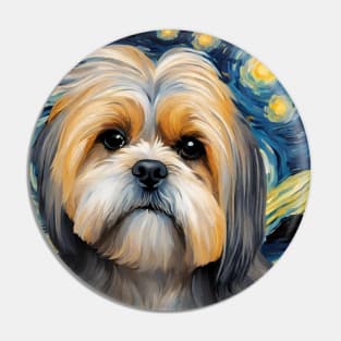 Lhasa Apso Dog Breed Painting in a Van Gogh Starry Night Art Style Pin