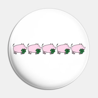 Five Pink Pig Holding Shamrock for St Patricks Day Pin