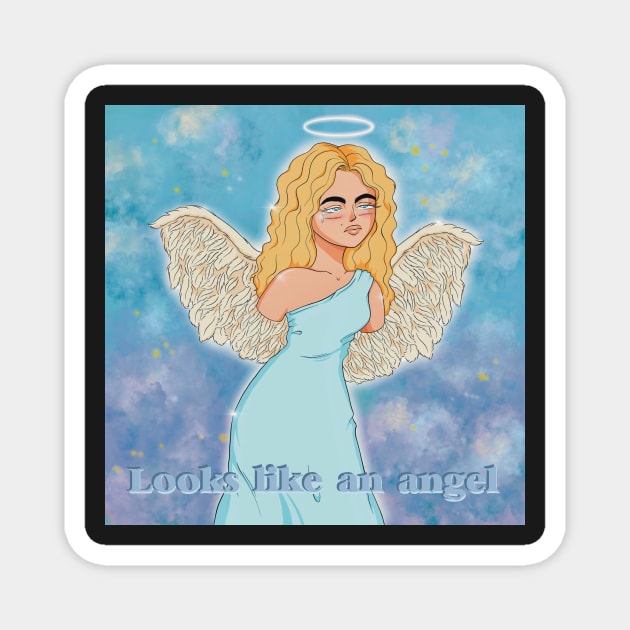 "looks like an angel" statue illustration portrait aesthetic Magnet by maoudraw