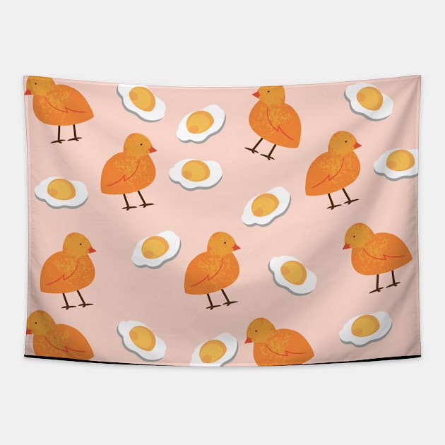 Cute Chicken and Egg Yolk Nursery Pattern Tapestry by CONCEPTDVS